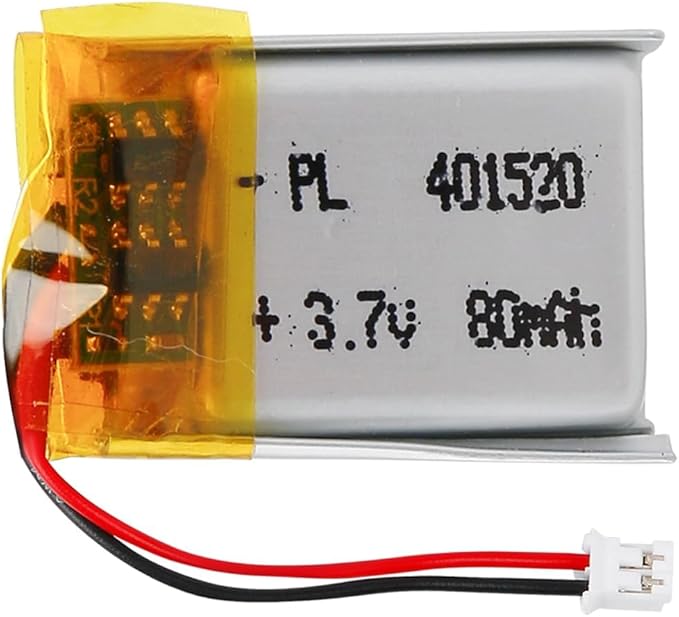 Hosifiy 3.7V 80mAh Lipo-Akku 401520 Lithium Polymer mit 2P-PH-Anschluss für Bluetooth-Lautsprecher, Dashcam & mehr