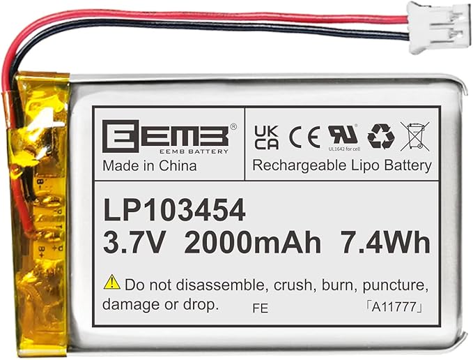 EEMB Lithium Polymer Akku 3,7V 2000mAh LP103454-PCM mit JST-Anschluss und PCM-Schutz