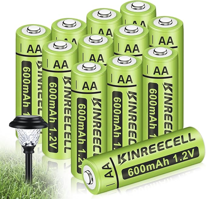 KINREECELL Wiederaufladbare AA-Batterien 600 mAh, 12 Stück NI-MH für Solarleuchten & Lichterketten