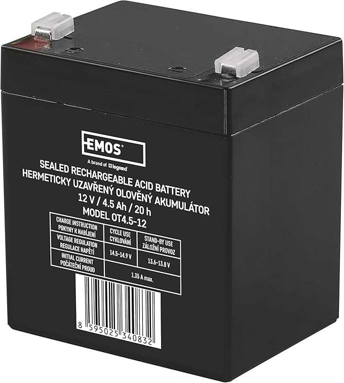 EMOS (EMOS5) Wartungsfreier Bleiakku 12V 4,5Ah AGM Batterie B9653 für Notbeleuchtung, Alarmsysteme, Brandmeldetechnik, USV-Geräte