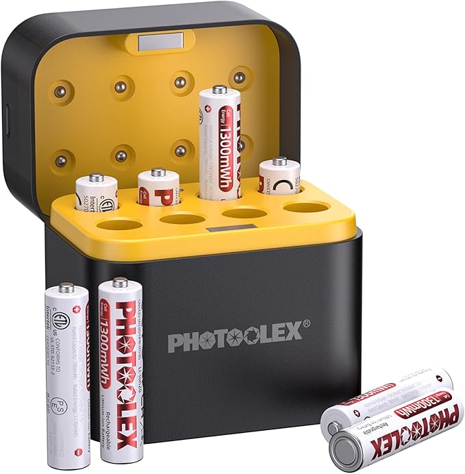 PHOTOOLEX AAA Akkus 8 Stück mit Ladegerät, 1300mWh Lithium wiederaufladbar, 1,5V konstante Spannung, 1600+ Zyklen, Schnellladung in 2,2h