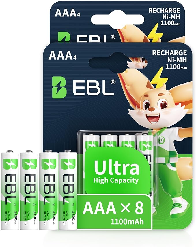 EBL AAA Akku 1100mAh 8er Pack (2020) - Hochleistungs-Akku mit ProCyco-Technologie für langlebige Energie