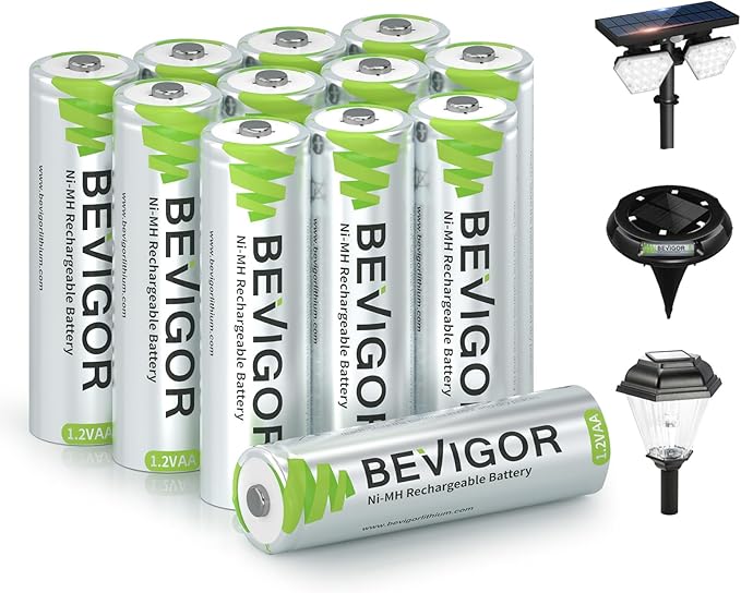 GUANGZHOU NICE BATTERY TECHNOLOGY CO., LTD 12 Stück BEVIGOR SOLAR AA Ni-MH Akkus 1000mAh 1.2V für Solarleuchten & Lichterketten