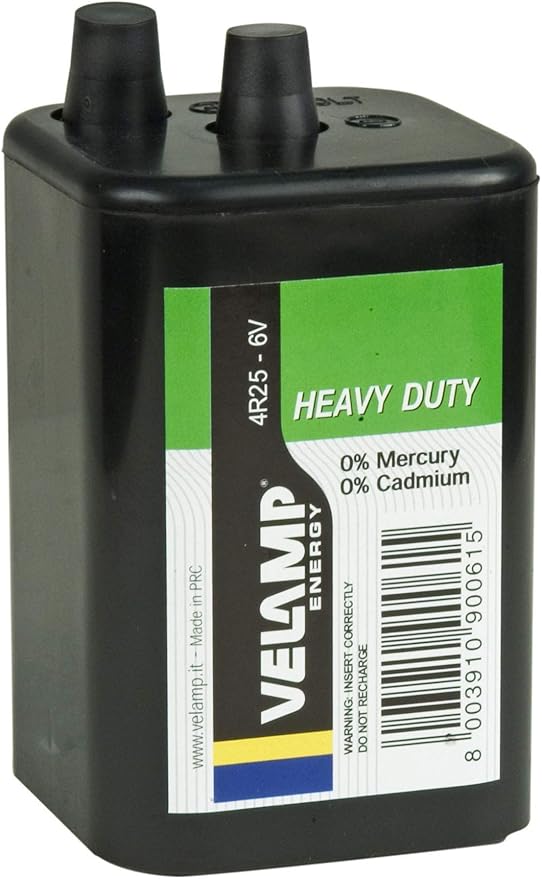 Velamp 4R25 Quadratische Batterie 6V Heavy Duty für Taschenlampen, Straßenblinker, Heimwerker, hochresistente ABS-Karosserie