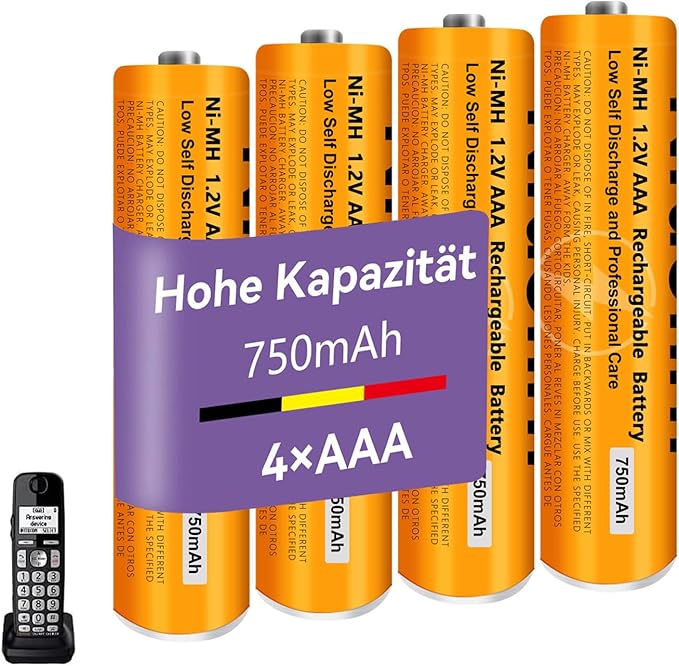 Nraonrn AAA Akku 1.2V 750mAh 4er Pack für Gigaset & Panasonic Schnurlostelefone, 2025