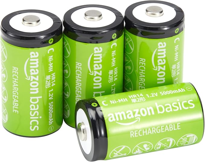 Amazon Basics NiMH-Akkus Typ C (Babyzellen), 5000 mAh, wiederaufladbar bis 1000x, vorgeladen, 4er-Pack – COR00001