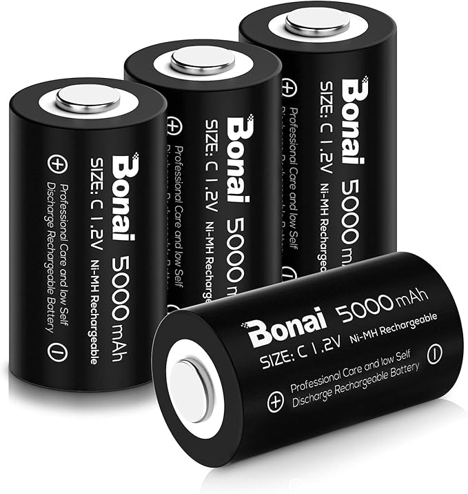 Nein Auslaufartikel (Produktion durch BONAI C5000 Akku 5000mAh 4er-Pack NiMH 1,2V wiederaufladbare C-Batterien mit geringer Selbstentladung