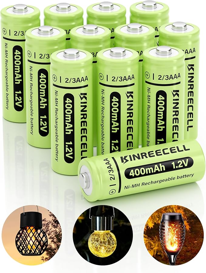 KINREECELL 2/3AAA 400mAh Ni-MH Akku 12er Pack, wiederaufladbar mit geringer Selbstentladung für Solarleuchten