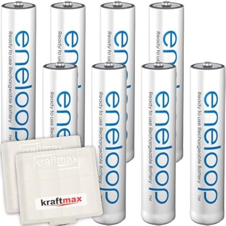 Kraftmax 8er Pack Panasonic Eneloop AAA Akkus BK-4MCCE 800mAh mit 2100 Ladezyklen in Premium-Box V5 – 4051287047314