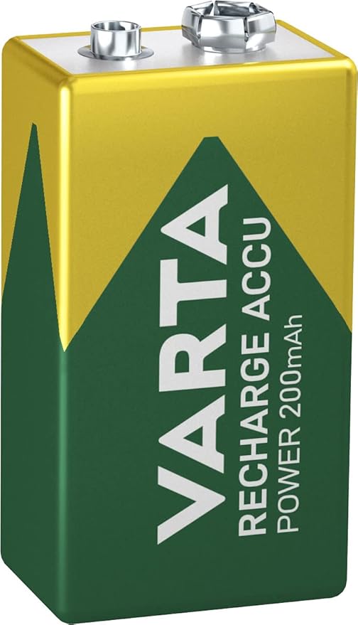 VARTA Recharge Accu Power 9V Block Akku 200 mAh wiederaufladbar ohne Memory Effekt, 1 Stück, sofort einsatzbereit – 2012