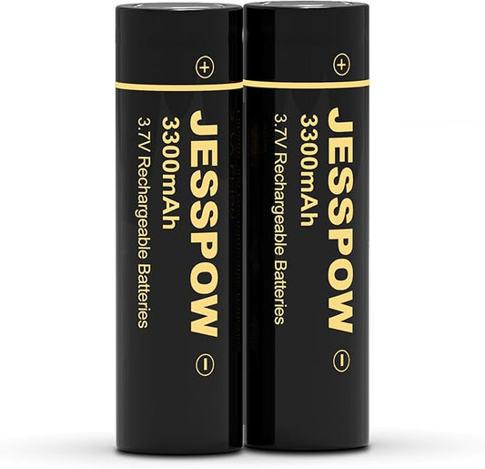 JESSPOW 3,7V Flat-Top Akku 2er-Pack 3300mAh für Taschenlampen & Scheinwerfer (2024)