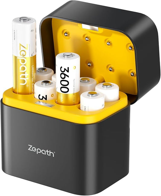 N/A Zepath 8x AA wiederaufladbare Lithium Akkus mit Ladegerät 2024, 3600mWh hohe Kapazität, 1.5V AA Batterien mit integrierter Charging-Aufbewah