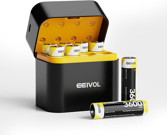 GREENOE AA Lithium Akkus 8er-Pack mit Ladebox, 3600mWh, 1.5V Konstantspannung, 2000 Ladezyklen, USB-C Schnellladung