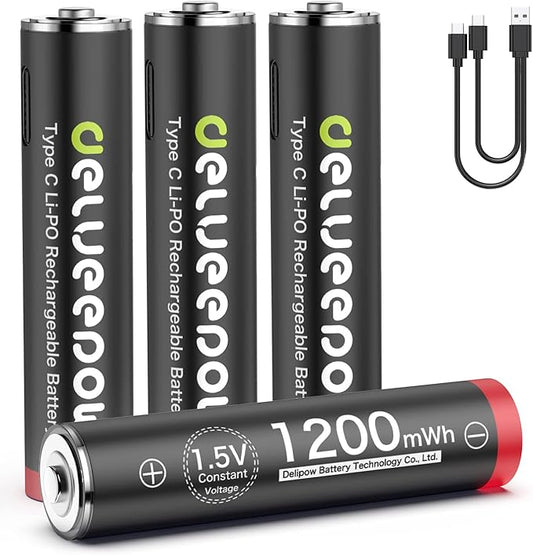 Nein Auslaufartikel (Produktion durch Delyeepow USB-C AAA Akkus Lithium 1.5V 1200mWh wiederaufladbar mit Ladekabel, 1h Schnellladung, 1500 Zyklen, 4 Stück