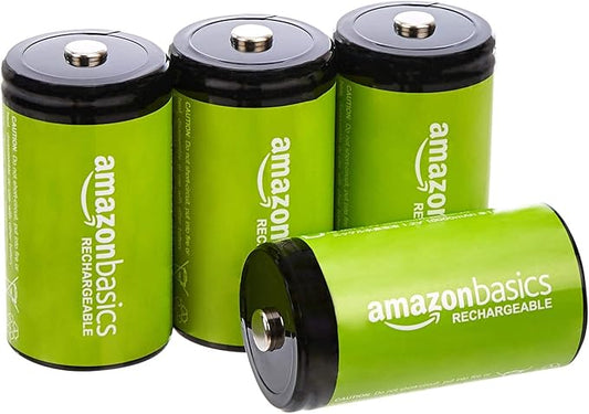 Amazon Basics NiMH-Akkus Typ D, 10.000 mAh, wiederaufladbar, 4er-Pack, vorgeladen, bis zu 1000 Ladezyklen – COR00002