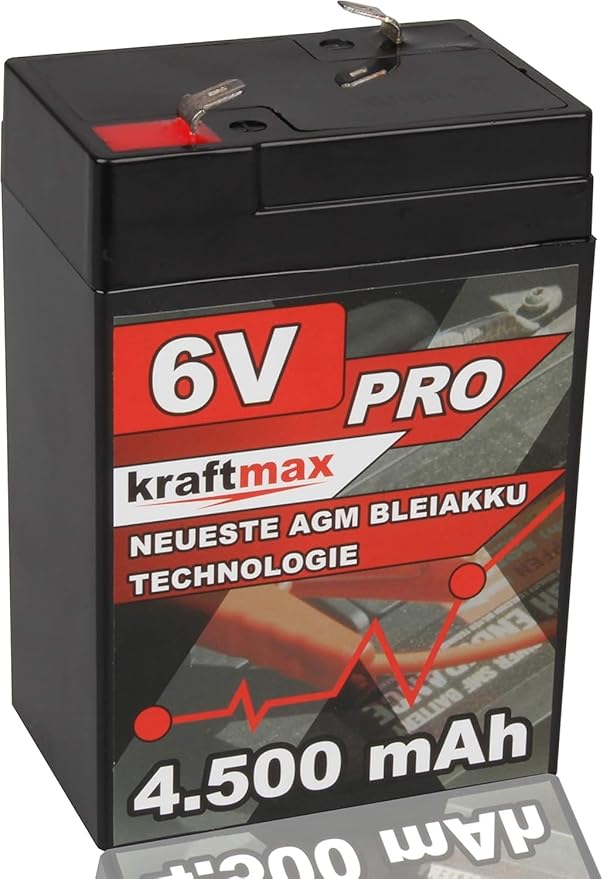 Kraftmax Industrial Pro Bleiakku 6V 4,5Ah AGM Hochleistungsakku 2019 mit Faston 4,8mm