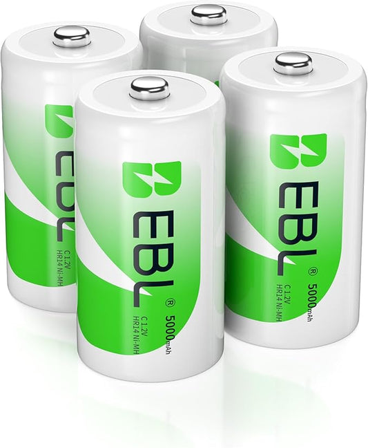 Nein Auslaufartikel (Produktion durch EBL C Akku 5000mAh 4er Pack - 1,2V Ni-MH wiederaufladbare Batterien mit Aufbewahrungsbox, hohe Kapazität für Geräte mit hohem Stromverbrauch