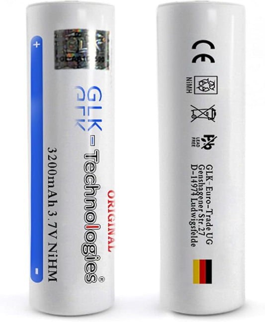 GLK-Technologies 3200 mAh 3,7V NiMH Flat Top Akku 2er-Pack mit 24 Monaten Garantie 2025