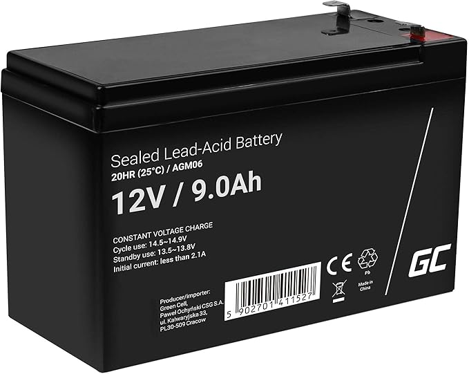Green Cell AGM06 12V 9Ah VRLA Blei-Akku zyklenfest für USV, Notstrom und Backup-Systeme