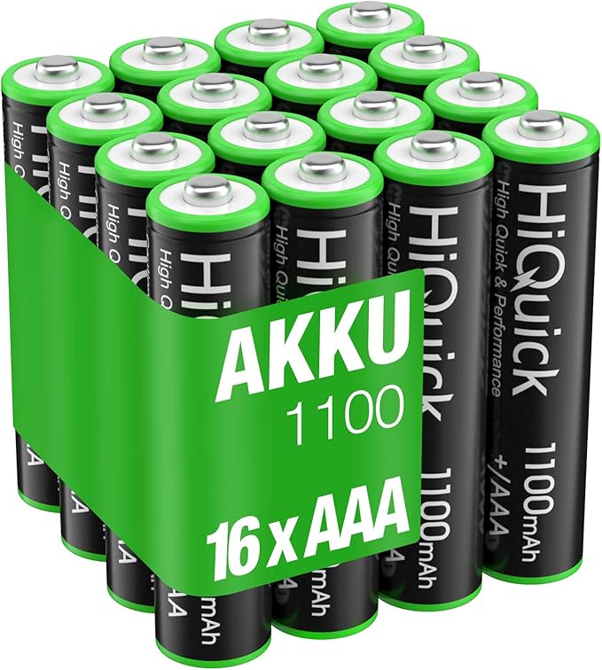 HiQuick Micro AAA Akku 16x 1100mAh wiederaufladbar, NI-MH 1,2V Batterien mit geringer Selbstentladung – 2020