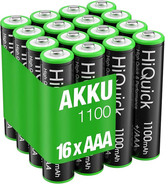 HiQuick Micro AAA Akku 16x 1100mAh wiederaufladbar, NI-MH 1,2V Batterien mit geringer Selbstentladung – 2020