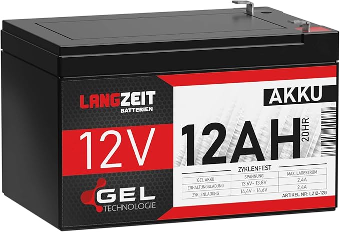 LANGZEIT Batterien LZ12-12G Gel Akku 12V 12Ah extrem zyklenfest auslaufsicher für USV, Notstrom & Sicherheitssysteme