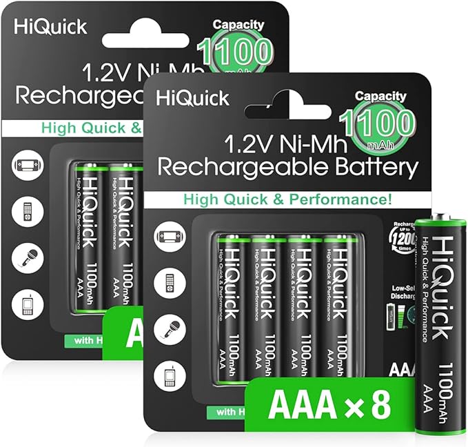 HiQuixk HiQuick AAA Akkus 8er Pack 1100mAh wiederaufladbar, 1.200 Ladezyklen, geringe Selbstentladung, Micro AAA Ni-MH 2020