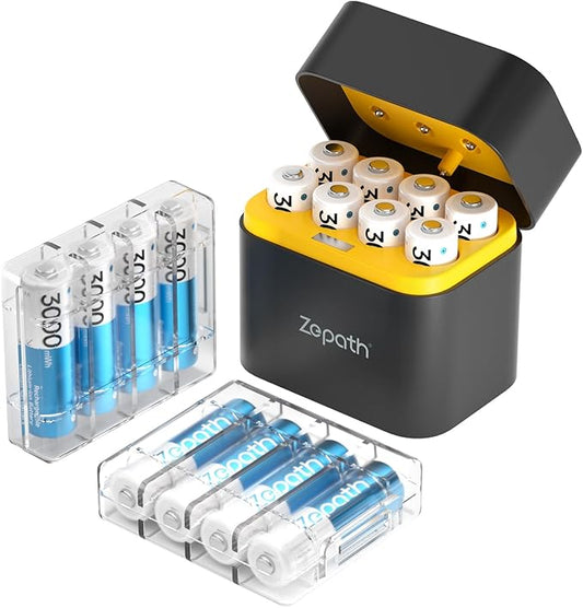 Zepath 2025 AA Lithium Akkus 16er-Pack mit Ladegerät, 3000mWh, 1.5V, integrierte Ladestation & Typ-C