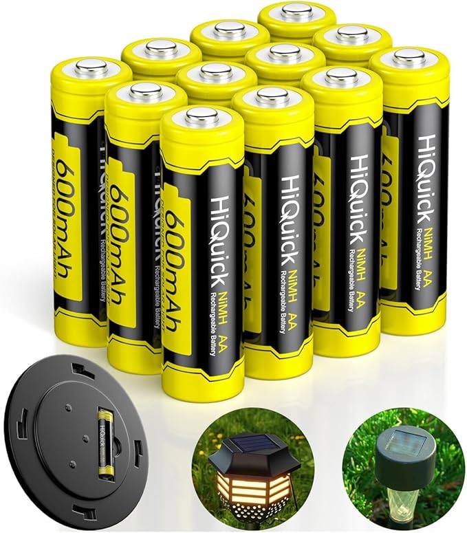 HiQuick Solar AA Akkus 12 Stück 600mAh NI-MH wiederaufladbar für Solarleuchten Gartenleuchten 2024