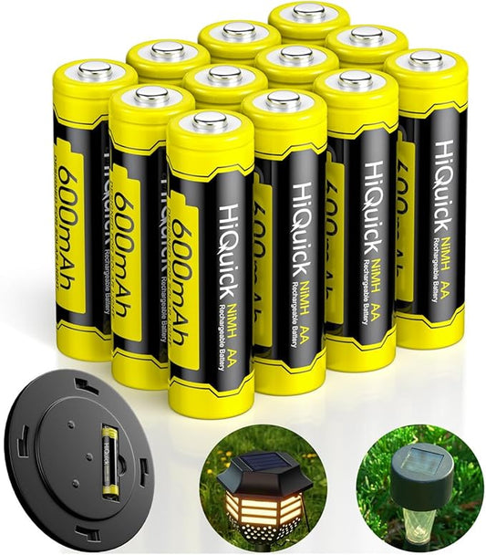 HiQuick Solar AA Akkus 12 Stück 600mAh NI-MH wiederaufladbar für Solarleuchten Gartenleuchten 2024
