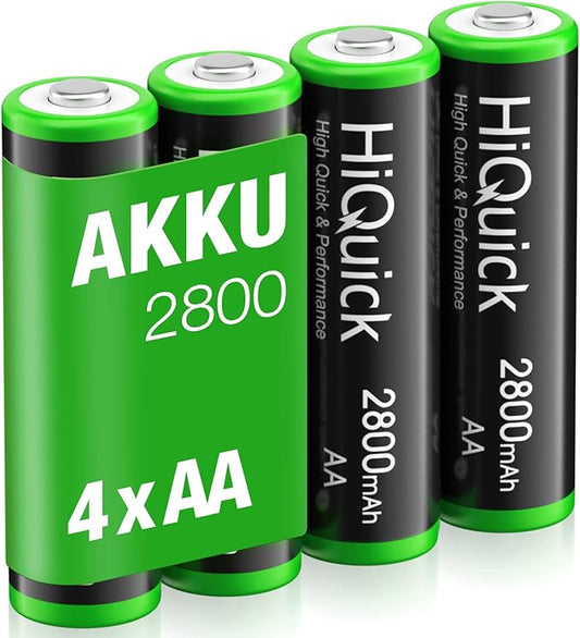HiQuick AA2500 Mignon Akku 2800mAh 4er Pack - wiederaufladbare NI-MH Batterien mit 1200 Ladezyklen, geringe Selbstentladung
