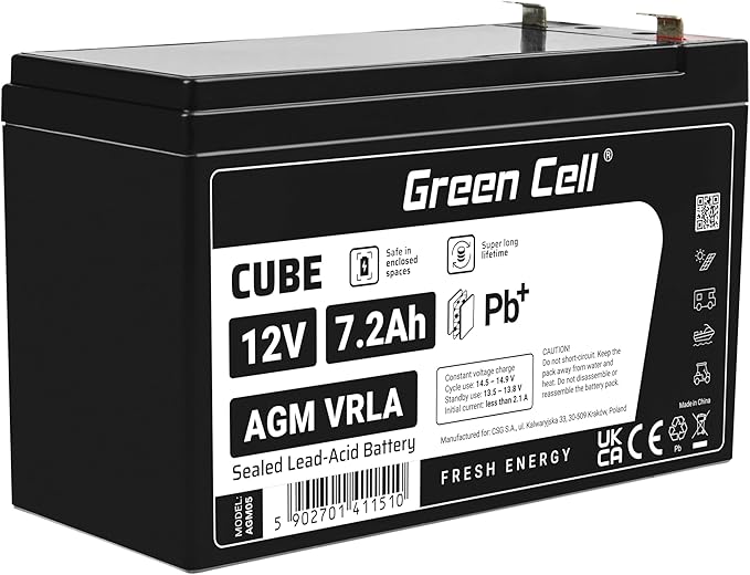 Green Cell AGM05 12V 7,2Ah VRLA Blei-Akku wartungsfrei zyklenfest für USV, Notstrom, Elektro-Spielzeug