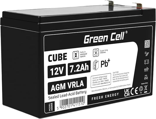 Green Cell AGM05 12V 7,2Ah VRLA Blei-Akku wartungsfrei zyklenfest für USV, Notstrom, Elektro-Spielzeug