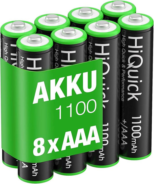 HiQuick Micro AAA Akkus 8er Pack, 1100mAh wiederaufladbare Ni-MH Batterien mit geringer Selbstentladung, 1.2V, 2020