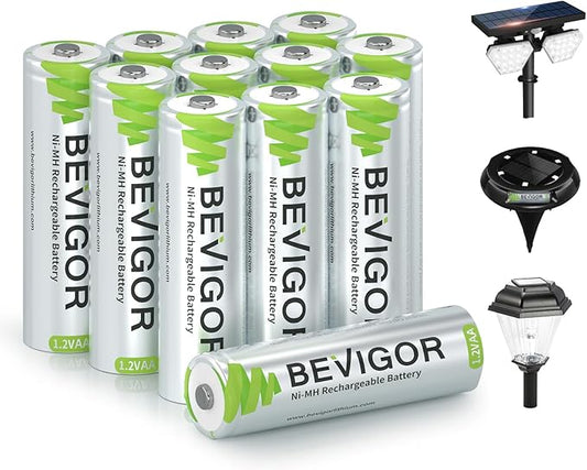 GUANGZHOU NICE BATTERY TECHNOLOGY CO., LTD 12 Stück BEVIGOR SOLAR AA Ni-MH Akkus 1000mAh 1.2V für Solarleuchten & Lichterketten