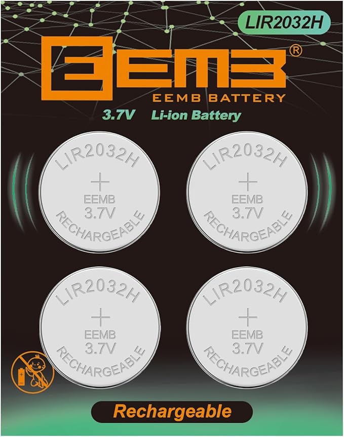 EEMB LIR2032H 3,7V 70mAh Lithium-Ionen Akku Set mit Ladegerät - 4 Stück wiederaufladbare Knopfzellen
