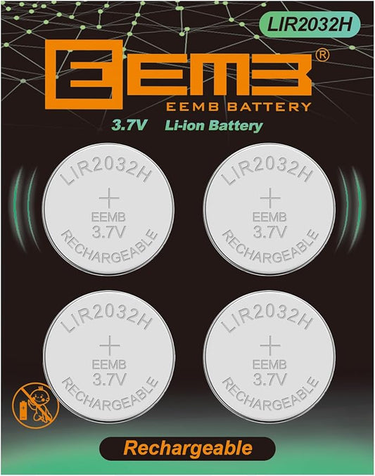 EEMB LIR2032H 3,7V 70mAh Lithium-Ionen Akku Set mit Ladegerät - 4 Stück wiederaufladbare Knopfzellen