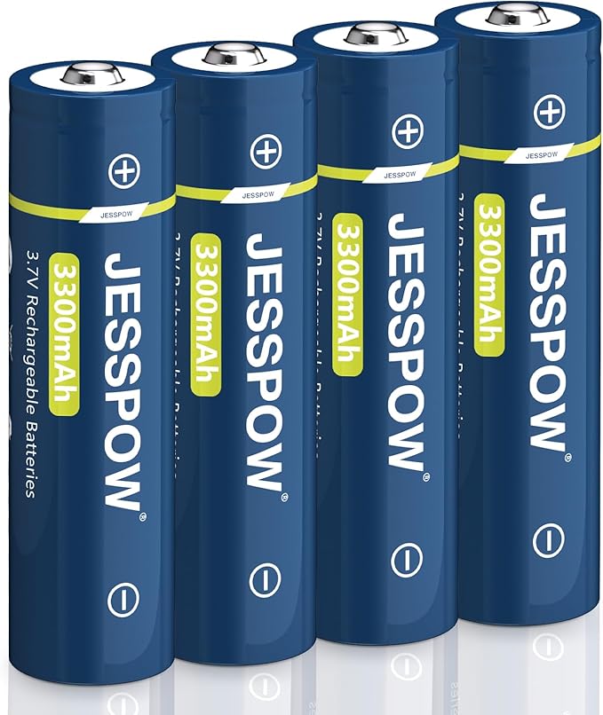 JESSPOW 4er-Pack 3,7V 3300mAh Akku wiederaufladbar für Taschenlampen, Stirnlampen, Türklingeln (2025)