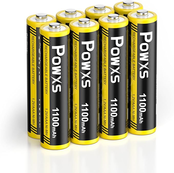 POWXS AAA Akkus 8 Stück, 1100mAh wiederaufladbare Micro Batterien, 1.2V NiMH, 1200x wiederverwendbar, hohe Kapazität, kein Memory Effekt