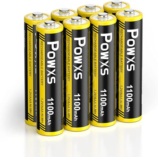 POWXS AAA Akkus 8 Stück, 1100mAh wiederaufladbare Micro Batterien, 1.2V NiMH, 1200x wiederverwendbar, hohe Kapazität, kein Memory Effekt