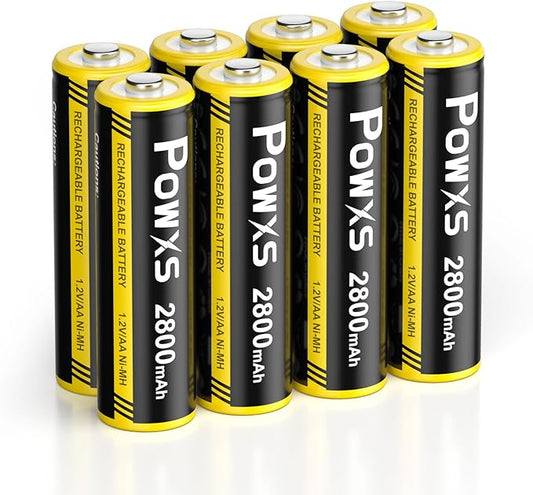 POWXS AA-Batterien Wiederaufladbar 2800mAh 8 Stück - AA Akku NIMH Selbstentladung Hohe Kapazität, 1,500 Zyklen 1,2v Geringe Ohne Memory Effekt Aufladbare Batterien