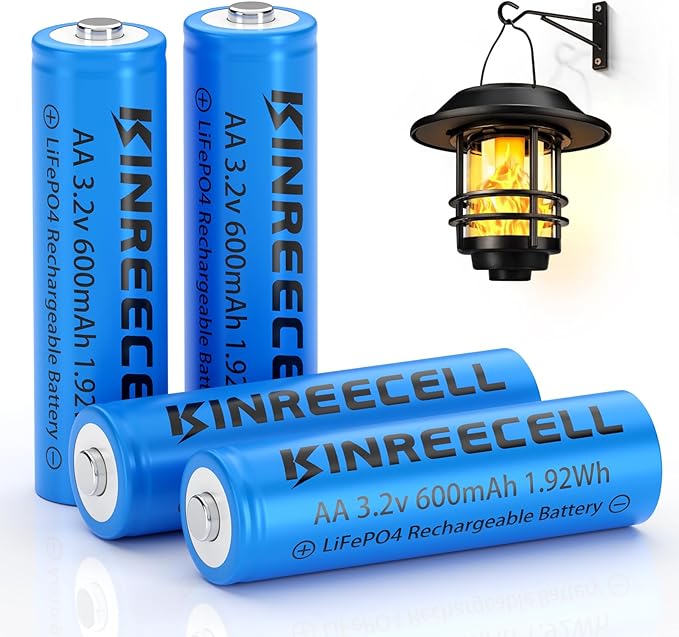 KINREECELL 3.2V AA 600mAh LiFePo4 Akku für Solarleuchten, Wandlaternen, Gartenbeleuchtung, geringe Selbstentladung