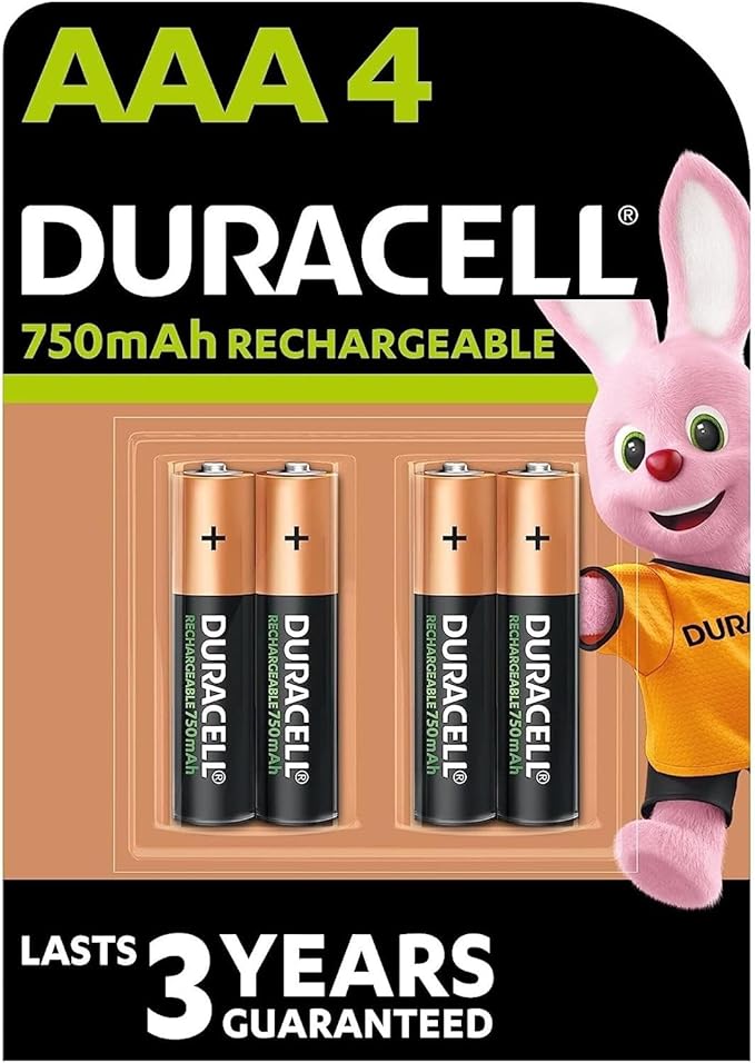 Duracell AAA wiederaufladbare Akkus 750 mAh (4er Pack) - bis zu 100x aufladbar, 12 Monate Ladungserhalt – 2023