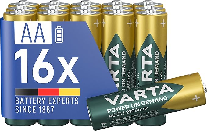 VARTA AA Akkus wiederaufladbar 16 Stück 2100 mAh Ni-MH vorgeladen sofort einsatzbereit Power on Demand