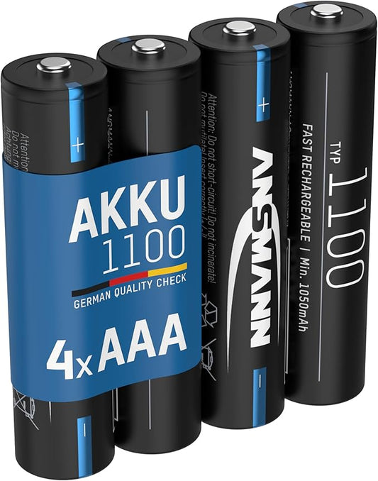 ANSMANN AAA Akku 1100mAh NiMH 1,2V wiederaufladbar, 4 Stück - ideal für ferngesteuerte Fahrzeuge und Mikrofone – 1321-0008