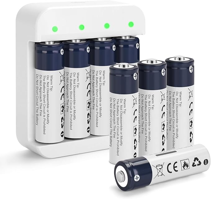 Wowpower 2024 AA Lithium-Ionen-Akkus 8er Pack 1,5V 3600mWh mit Schnellladegerät für Blink Kamera, Xbox und Spielzeug