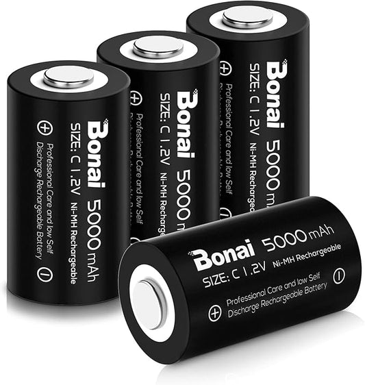 Nein Auslaufartikel (Produktion durch BONAI C5000 Akku 5000mAh 4er-Pack NiMH 1,2V wiederaufladbare C-Batterien mit geringer Selbstentladung