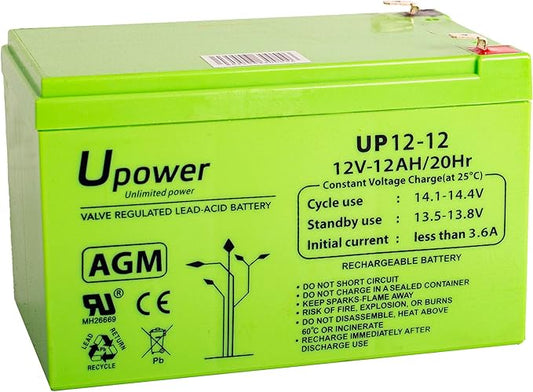 Master U-Power AGM-Batterie 12V 12Ah - Wartungsfreier Akku für Alarmsysteme & Notfallsysteme